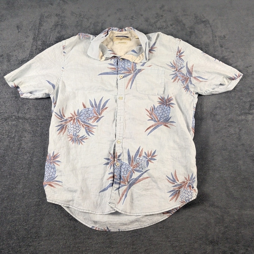 Tommy Bahama 100% Linen Men's Blue Pineapple Shirt Button Up Short Sleeve